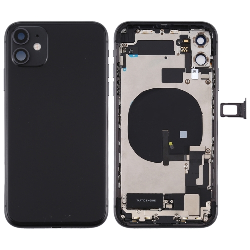 

Battery Back Cover Assembly (with Side Keys & Power Button + Volume Button Flex Cable & Wireless Charging Module & Motor & Charging Port & Speaker Ringer Buzzer & Card Tray & Camera Lens Cover) for iPhone 11(Black)