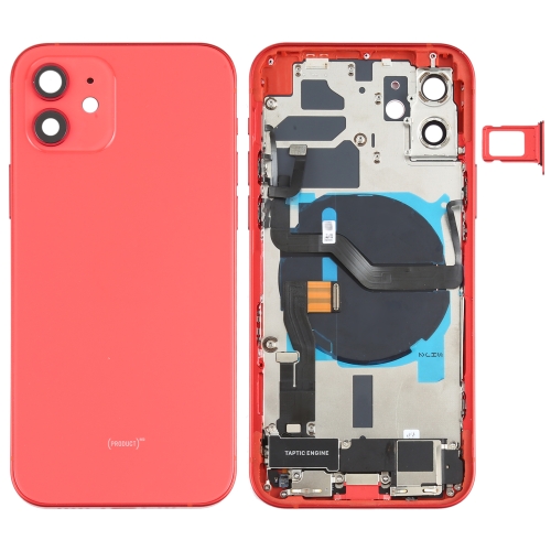 

Battery Back Cover Assembly (with Side Keys & Loud Speaker & Motor & Camera Lens & Card Tray & Power Button + Volume Button + Charging Port & Wireless Charging Module) for iPhone 12(Red)