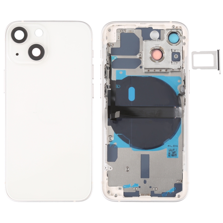 

For iPhone 13 mini Battery Back Cover with Side Keys & Card Tray & Power + Volume Flex Cable & Wireless Charging Module(White)