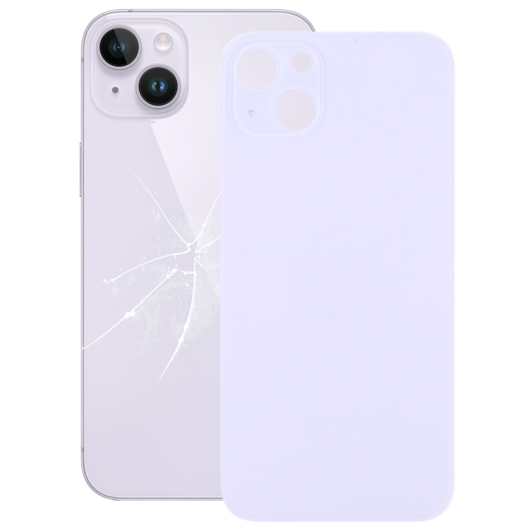 

For iPhone 14 Plus Easy Replacement Big Camera Hole Glass Back Battery Cover(Purple)