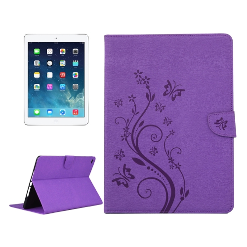 

For iPad Air 2 Pressed Flowers Butterfly Pattern Horizontal Flip PU Leather Case with Magnetic Buckle & Holder & Card Slots & Wallet(Purple)