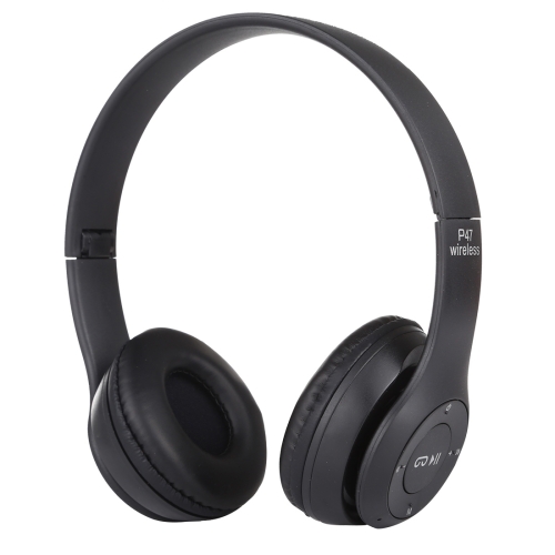 Fone de ouvido Bluetooth sem fio dobrável P47 com entrada de áudio de 3,5 mm, suporte para MP3 / FM / Call (preto)