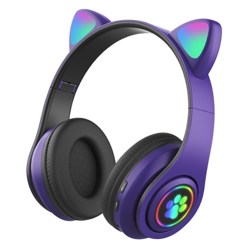 

B39 Cat Ear Design LED Gradient Light Wireless Bluetooth Headset(Purple)