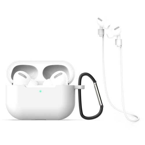 

For AirPods Pro 3 in 1 Silicone Earphone Protective Case + Hook + Anti-lost Rope Set(White)