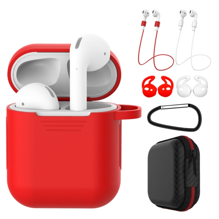

7 PCS Wireless Earphones Shockproof Silicone Protective Case for Apple AirPods 1 / 2(Red + White)