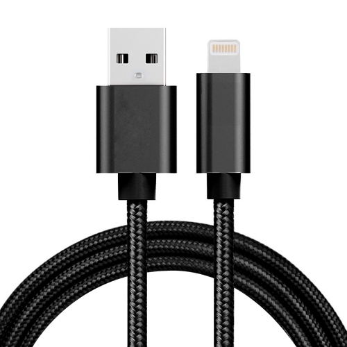 

3A Woven Style Metal Head 8 Pin to USB Charge Data Cable, Cable Length: 1m(Black)