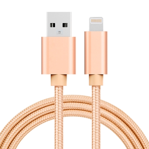 

1m 3A Woven Style Metal Head 8 Pin to USB Data / Charger Cable(Gold)