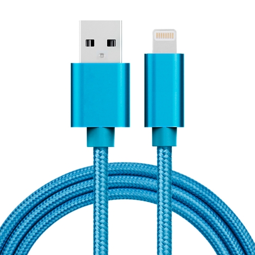 

1m 3A Woven Style Metal Head 8 Pin to USB Data / Charger Cable(Blue)