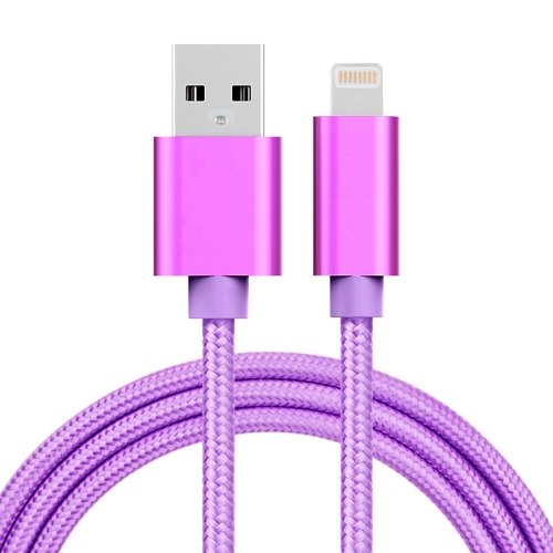 

1m 3A Woven Style Metal Head 8 Pin to USB Data / Charger Cable(Purple)