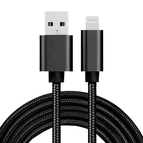 3A Woven Style Metal Head 8 Pin to USB Charge Data Cable, Cable Length: 2m(Black) 2m 30 pin data sync cable for iphone 4