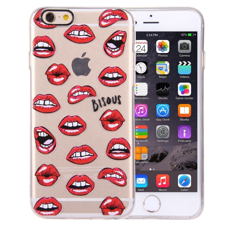 

For iPhone 6 & 6s Embossment Red Lips Pattern Soft TPU Protective Case(Red)