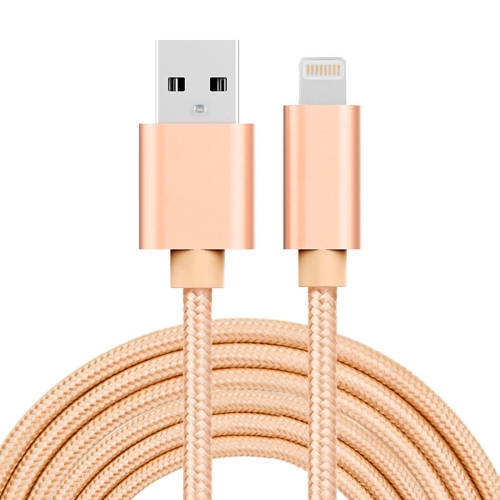 

3m 3A Woven Style Metal Head 8 Pin to USB Data / Charger Cable(Gold)