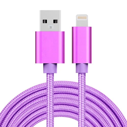 3m 3A Woven Style Metal Head 8 Pin to USB Data / Charger Cable(Purple) instrument data cable l797y connect south total station gps s86 rtk gps gnss to pc 7 pin usb port