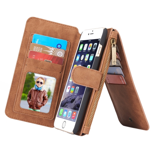 

CaseMe for iPhone 6 & 6s Multifunctional Leather Billfold with Detachable Magnetic PC Protective Case & 13 Card Slots & 1 Photo Frames & 1 Zipper Wallet & 2 Magnetic Clasps & Holder(Brown)