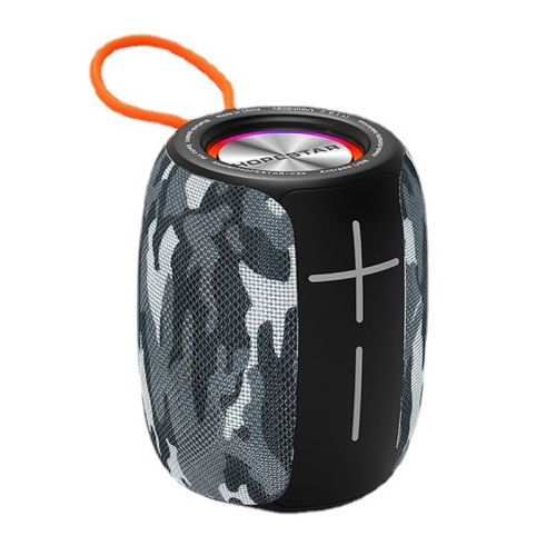 

HOPESTAR P22 TWS Portable Outdoor Waterproof Woven Textured Bluetooth Speaker with LED Color Light, Support Hands-free Call & U Disk & TF Card & 3.5mm AUX & FM (Camouflage Grey)