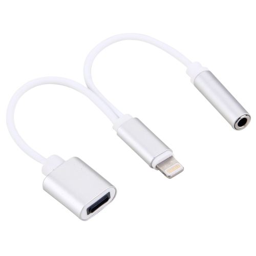 

10cm 8 Pin Female & 3.5mm Audio Female to 8 Pin Male Charger Adapter Cable, Support All IOS Systems(Silver)
