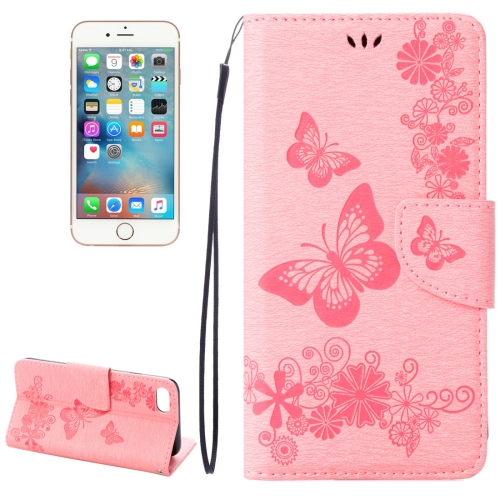 

For iPhone 8 & 7 Pressed Flowers Butterfly Pattern Horizontal Flip Leather Case with Holder & Card Slots & Wallet(Pink)