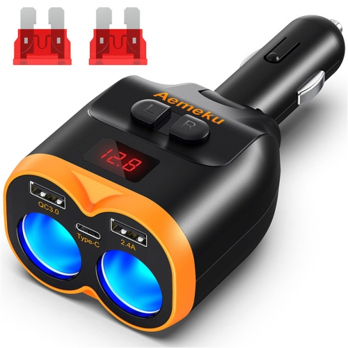 

Aemeku 116F 2 in 1 Car Cigarette Lighter Dual USBQC3.0 PD Fast Charger (Orange)