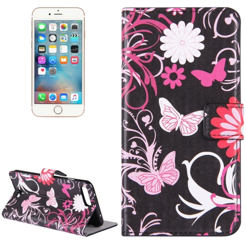 

For iPhone 8 Plus & 7 Plus Pink Butterfly Pattern Leather Case with Holder & Card Slots & Wallet