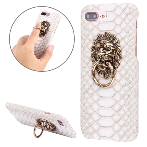 

For iPhone 8 Plus & 7 Plus Snakeskin Texture Paste Skin PC Protective Case with Lion Head Holder(White)