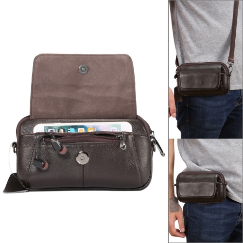 

6.5 inch and Below Universal Litchi Small Texture Genuine Leather Men Horizontal Style Case Shoulder Carrying Bag with Belt Hole for Sony, Huawei, Meizu, Lenovo, ASUS, Cubot, Oneplus, Xiaomi, Ulefone, Letv, DOOGEE, Vkworld, and other Smartphones(Coffee)
