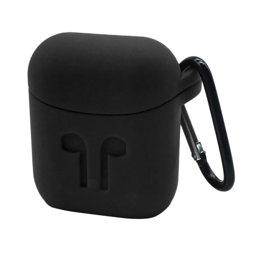 

Portable Wireless Bluetooth Earphone Silicone Protective Box Anti-lost Dropproof Storage Bag with Hook for Apple AirPods 1/2(Black)