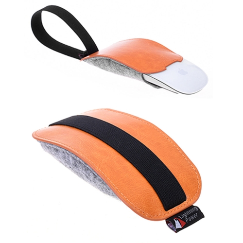 

For Apple Magic Mouse 2 European Style Portable Dustproof Storage Bag PU Leather Wool Felt Protective Bag(Orange)