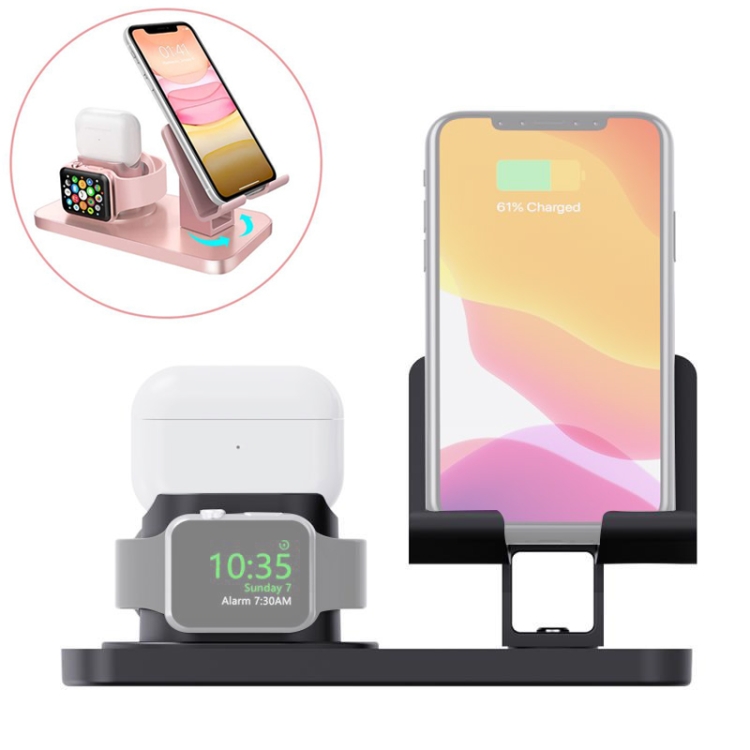 

ZJ003 3 in 1 Multifunctional Rotatable Mobile Phone Charging Holder Base for 3.5-10.5 inch Mobile Phones / Tablet PCs & Apple Watch Series & AirPods 1 / 2 / Pro(Black)