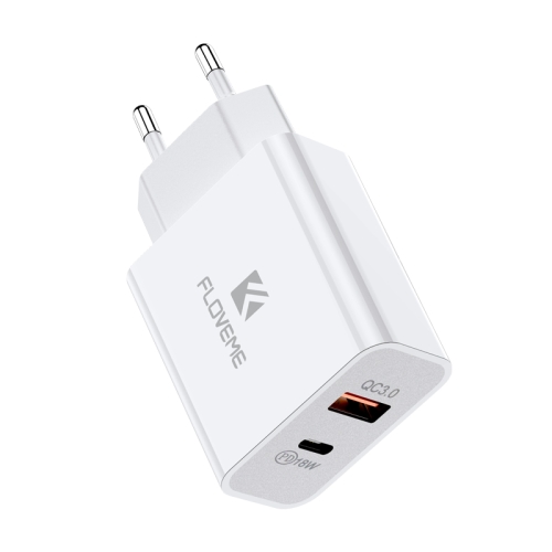 

FLOVEME 18W PD + QC 3.0 Dual USB Travel Fast Charger Power Adapter, EU Plug(White)