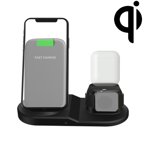 

OJD-45 3 in 1 QI 10W Mobile Phone + Watch + 8 Pin Earphone Charging Port Multi-function Wireless Charger for Mobile Phones & Watches & AirPods 2(Black)