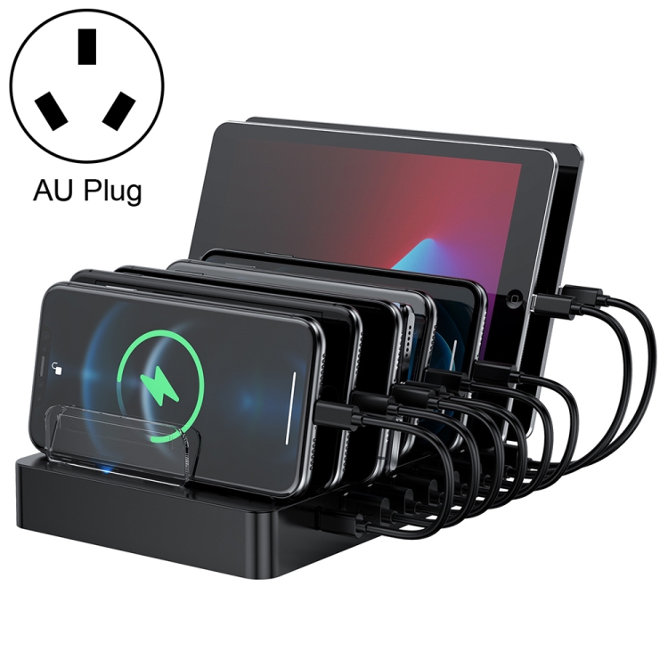 

PW006 106W PD USB-C / Type-C + Dual QC 3.0 USB + 5 USB Ports Smart Charger with Detachable Bracket, AU Plug