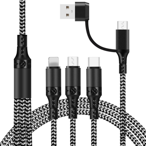 

5 in 1 3A USB + USB-C / Type-C to 8 Pin + Micro USB + USB-C / Type-C Interface Two-color Braided Fast Charging Data Cable, Cable Length: 1.2m (Black)