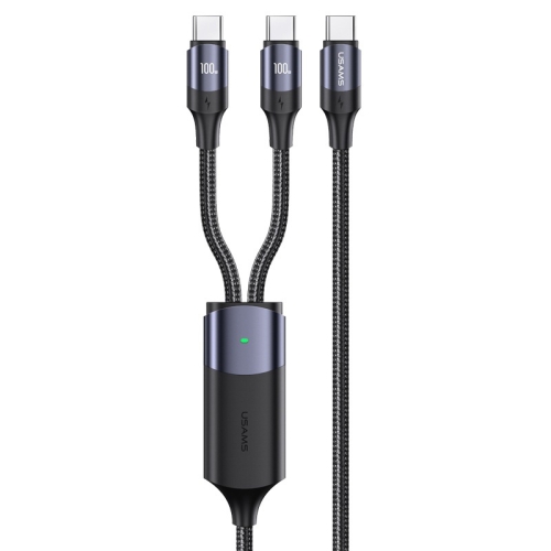 

USAMS US-SJ551 U71 PD 100W Type-C / USB-C to Dual Type-C / USB-C + 8 Pin Fast Charging Cable, Length: 1.2m (Black)
