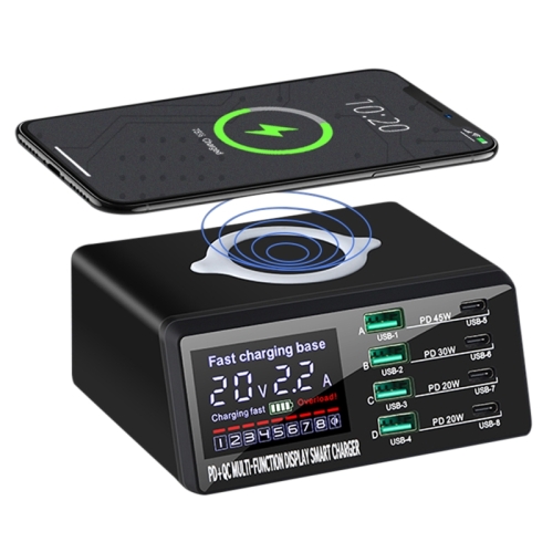 X9D 110W USB+PD智能多口充電器+無線充 AC100-240V 歐規 (顏色：黑色)