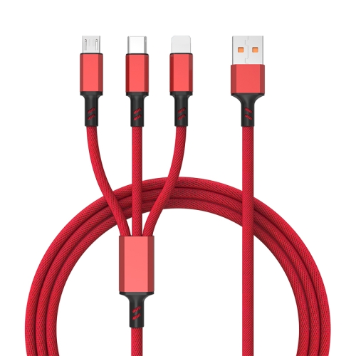 

Braided 3A 3 in 1 USB to Type-C / 8 Pin / Micro USB Fast Charging Cable, Cable Length: 1.2m(Red)