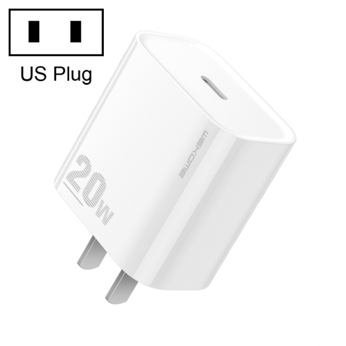 

WK WP-U127 PD 20W USB-C/Type-C Fast Charger, US Plug (White)