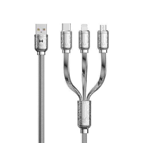 

WK WDC-179 6A 3 in 1 USB to 8 Pin+USB-C/Type-C+Micro USB Platinum Fast Charge Data Cable, Length 1.2m (Silver)