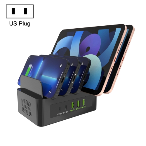 

YFY-A54 100W USB + Type-C 5-Ports Smart Charging Station with Phone & Tablet Stand, US Plug