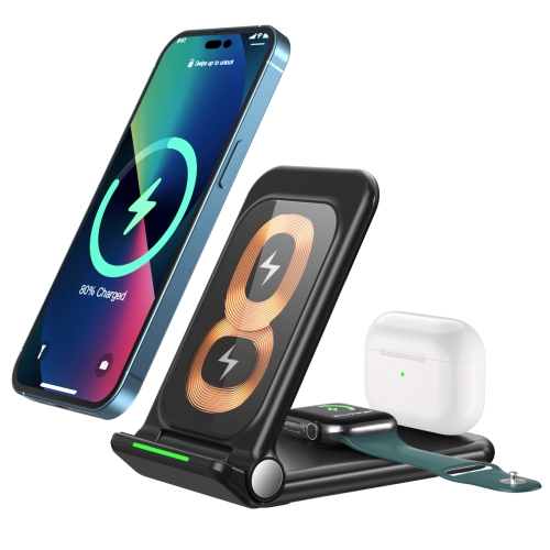 

N68-2 3-in-1 Multifunctional Smartphone Earphone Wireless Charging Stand with Apple Watch Charger (Black)