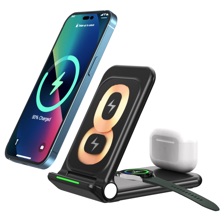 

N68-3 3-in-1 Multifunctional Smartphone Earphone Wireless Charging Stand with Samsung Watch Charger (Black)