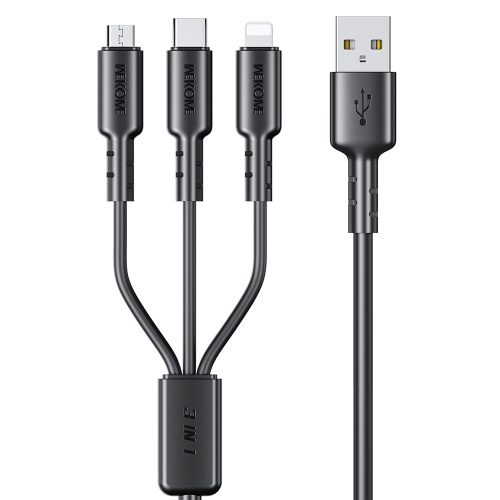 

WEKOME WDC-02 Tidal Energy Series 3A USB to 8 Pin+Type-C+Micro USB 3 in 1 PVC Data Cable, Length: 1.2m (Black)