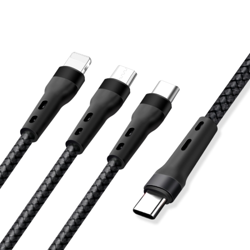

100W 6A Type-C to 8 Pin+Type-C+Micro USB Charging Data Cable, 1.3m(Black)