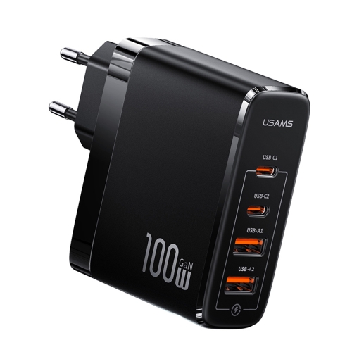 

USAMS US-CC145 T44 100W Dual USB + Dual Type-C / USB-C Gallium Nitride Charger, EU Plug(Black)