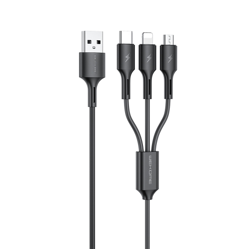 WK WDC-137 3 in 1 USB to Micro USB / 8 Pin + USB-C / Type-C 3A Fast Charing Cable(Black)