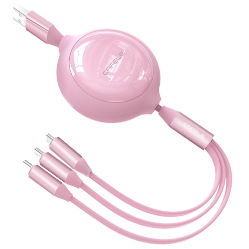 

CAFELE Pure Motion Series 3 in 1 USB to 8 Pin + Micro USB + USB-C / Type-C Two-way Telescopic Fast Charging Data Cable, Cable Length: 1.2m (Pink)