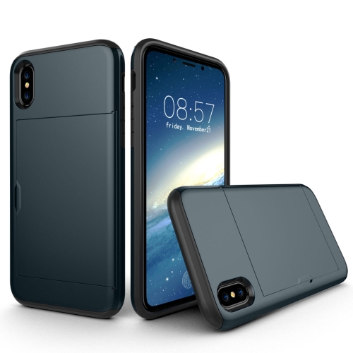

For iPhone X / XS TPU + PC Dropproof Protective Back Cover Case with Card Slot(navy)