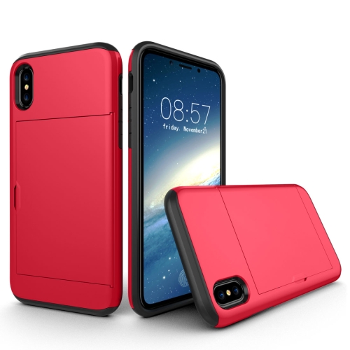 

For iPhone X / XS TPU + PC Dropproof Protective Back Cover Case with Card Slot(Red)