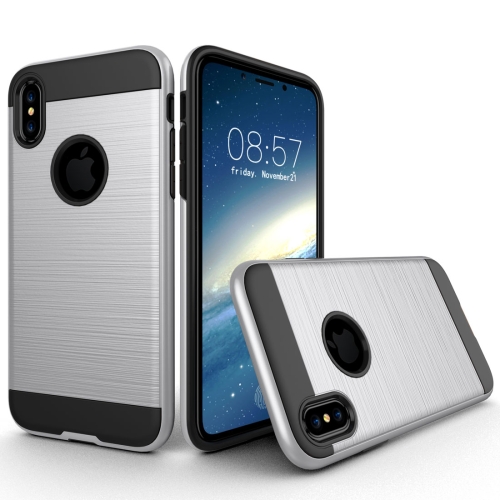 

For iPhone X / XS Brushed Texture TPU + PC Dropproof Protective Back Cover Case (Silver)