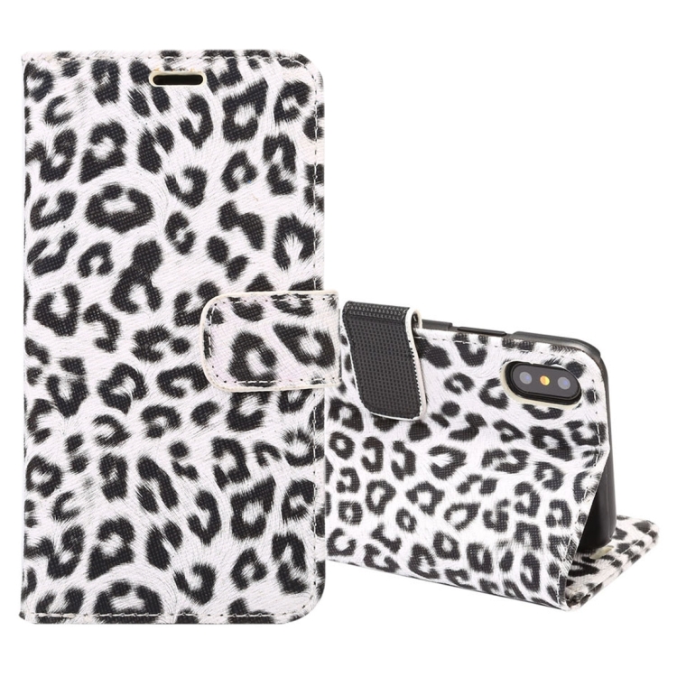 

For iPhone X Leopard Pattern PU + PC Horizontal Flip Leather Protective Case with Holder & Card Slots(White)