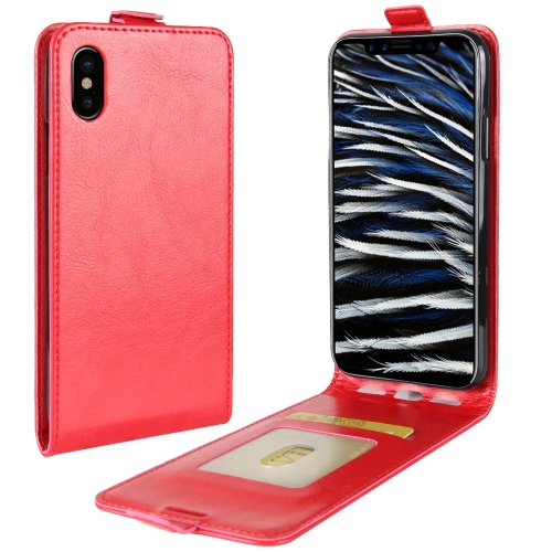 

For iPhone X / XS Crazy Horse Texture Vertical Flip Leather Case with Card Slot & Photo Frame (Red)